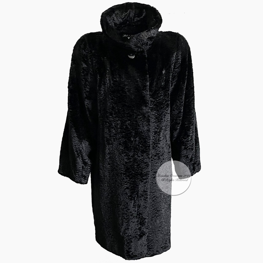 Steve by Searle Coat Black Faux Persian Lamb Fur Neiman Marcus Vintage 90s